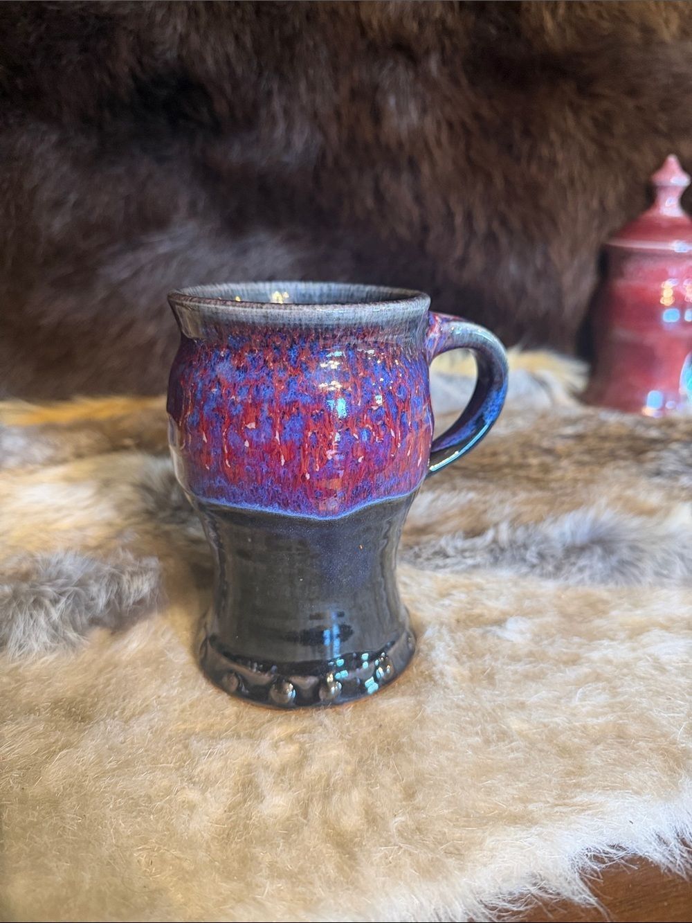 Handmade Ceramic Mug in Red and Blue Glaze (6000A)